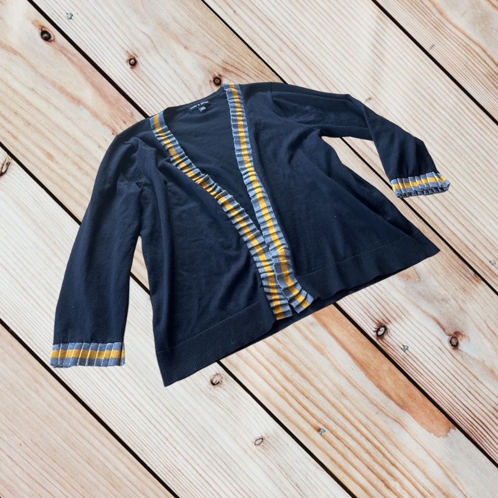 Cable & Gauge L black ruffle detail open cardigan